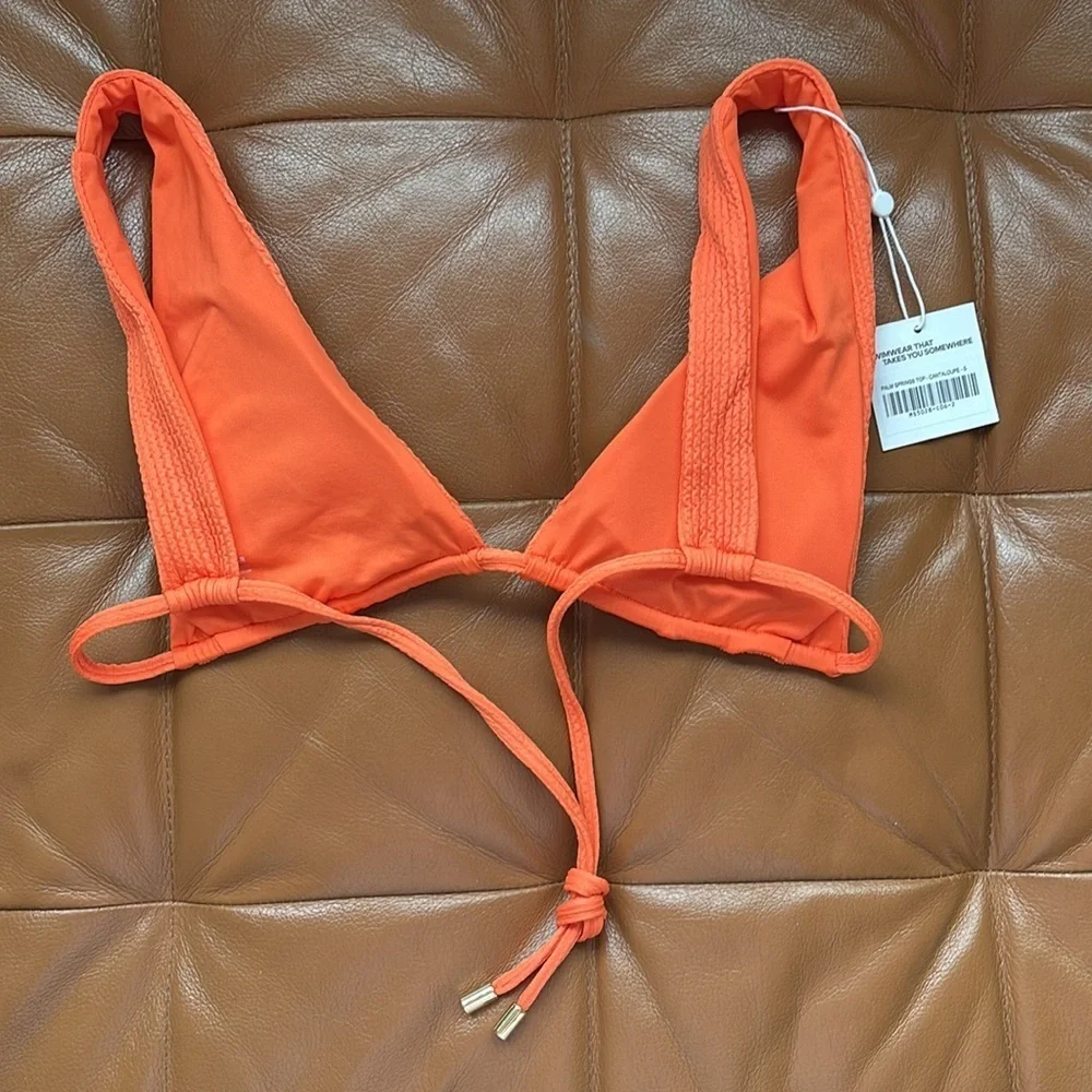 Monday Swimwear Palm Springs Triangle Bikini Top in Cantaloupe Orange NWT